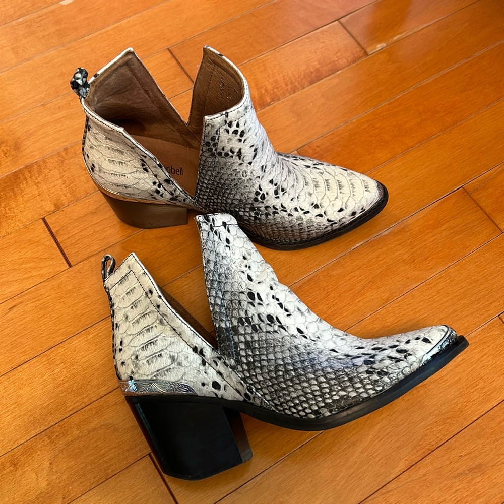 Jeffrey Campbell snake skin booties